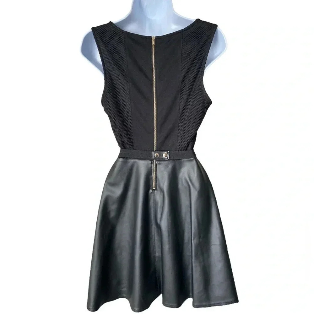 VERA WANG PRINCESS | Faux Leather & Mesh Black Sleeveless Dress Size 7 - Picture 3 of 8